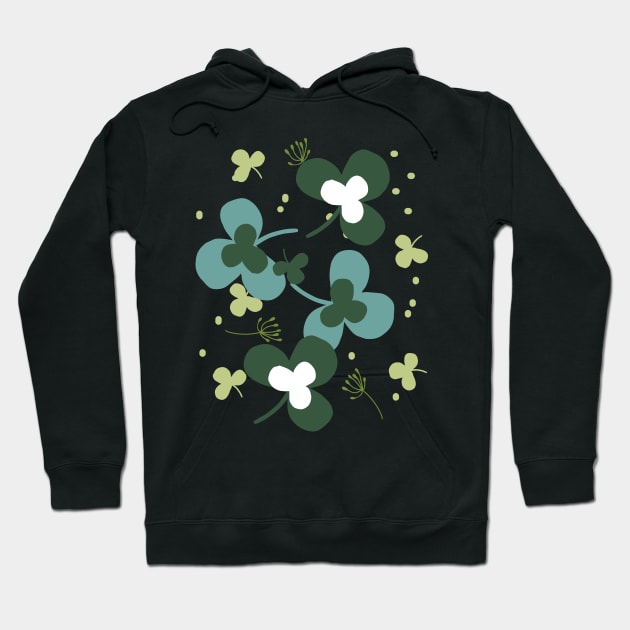 Happy Green Clover Leaves Silhouette Art III Hoodie by FlinArt